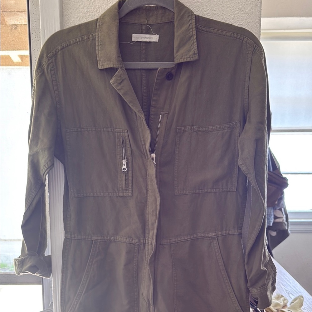 Outerknown Utility Jumpsuit in Olive — PETITE